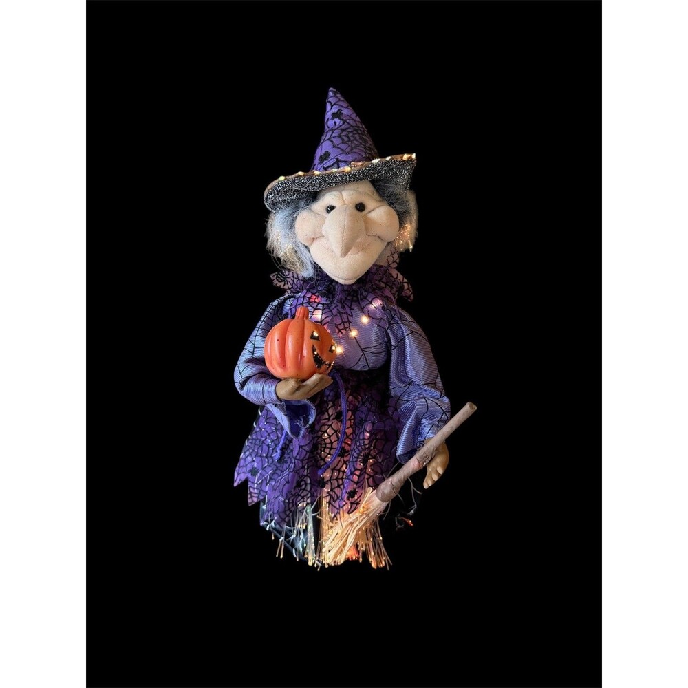 VTG Kids Of America Fiber Optic Light Up Witch 16" Halloween Pumpkin Webs